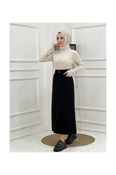 VELLICHOR Κεντημένη φούστα Gabardine με αντίθεση με κορδόνι μαύρο