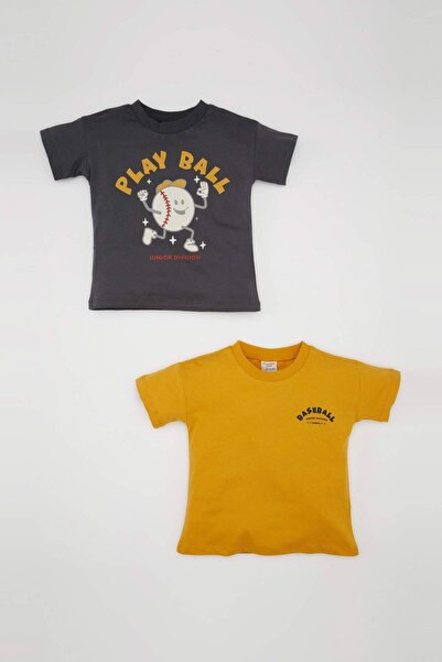 DeFacto Baby Boy Crew Neck Sports Printed 2 τεμαχίων κοντομάνικο μπλουζάκι D1...
