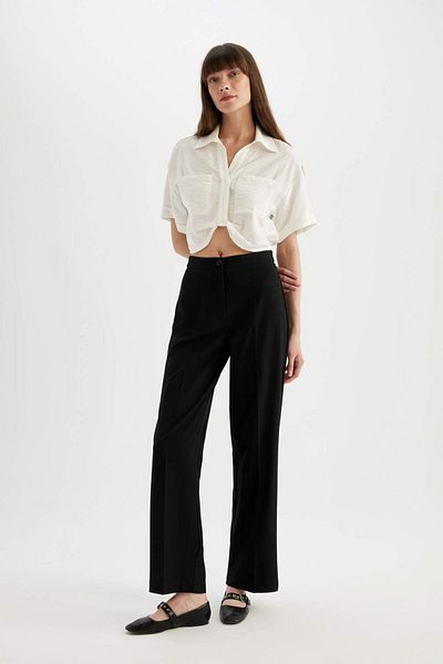 DeFacto Cropped Fit Shirt Collar Twill Short Sleeve Blouse C7799Ax24Sm