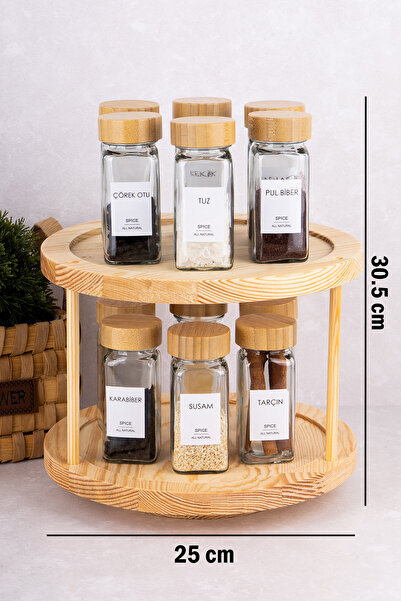 DNS HOME Set of 12 Bamboo Lid Square Glass Spice Jars Spice Rack with Rotating Stand Label Gift