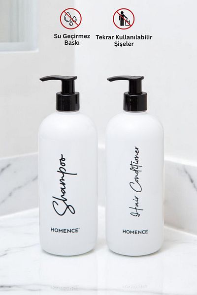 homence Σετ 2 Λευκό Δοχείο Σαπουνιού 500 ml - Σετ Μπάνιου Πλαστικό Μπουκάλι με Τυπωμένο