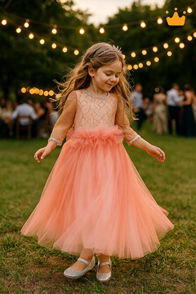 MİNİMONY 6-10 Yaş Midi Boy Yetim Kol Simli Nakışlı Tül Kız Çocuk Abiye Bayram...