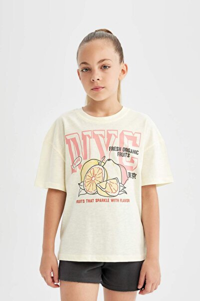 DeFacto Dievčenské tričko Relax Fit s potlačou na krku D0873A824HS