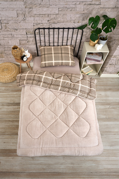 Sudem Home Collection Single Double Sided Luxury Welsoft Elite Quilt Soft Fleece Quilt and Pillow Case Sapphire Beige