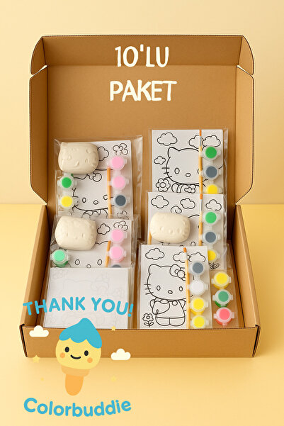 colorbuddie 10'lu Hello Kitty Al Boya Oyna Seti - Seramik Boyama Aktivite Paketi
