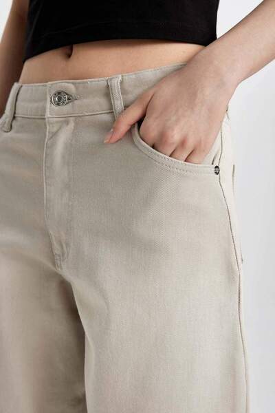 DeFacto Culotte Gabardin Kumaş Pantolon Yüksek Bel Basic Düz Cepli Geniş Bol Paça C7535AX24SM