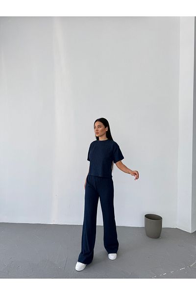Bubble Women's Short Sleeve Top T-Shirt Elastic Waist Wide Leg Bottom Pants Two-Piece Set