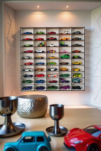 ReFason Desing رف سيارة 50 قطعة لون أبيض (مناسب لسيارة HOTWHEELS و MATCBOX CAR) جراج سيارة لعبة للأطفال