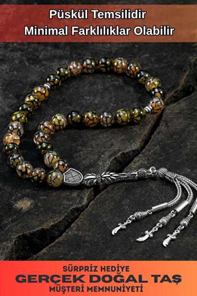 OSMANLI GÜMÜŞ Doğal Taşlı Tespih - Akik Taşlı Doğal İri Taşlı Tesbih 10mm