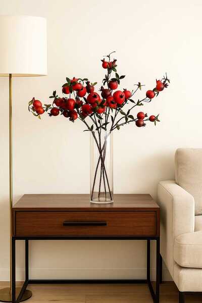 MAKİ DEKOR YAPAY ÇİÇEK NAR 4 DALLI 80CM