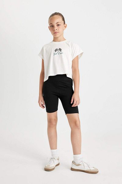 DeFacto Printed Short Sleeve T-Shirt and Biker Leggings for Girls - Set of 2 D0070a824hs