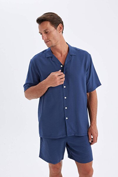 DeFacto Relax Fit Yazlık Polo Yaka Basic Düz Kısa Kollu Gömlek C8157AX24SM