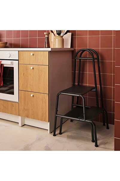 IKEA tırabzanlı basamaklı tabure, antrasit, 2 basamaklı