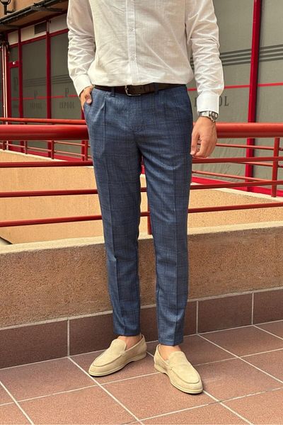 inpool Men's Plaid Patterned Polyviscon Trousers