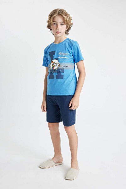 DeFacto Erkek Çocuk Pijama Takımı Baskılı Kısa Kollu Üst Şort C7911A824SM