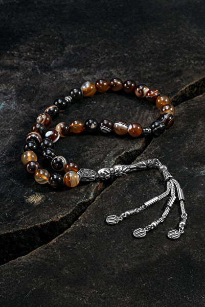 Otto Man Steel Jewelry Kahverengi Akik Taşlı İri Boncuklu Erkek Doğal Taşlı T...