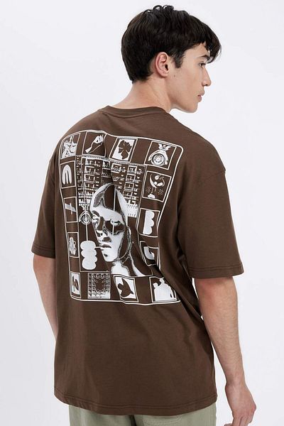 DeFacto Comfort Regular Fit Comfortable Fit Crew Neck Back Printed Short Sleeve T-Shirt C5753Ax24Hs
