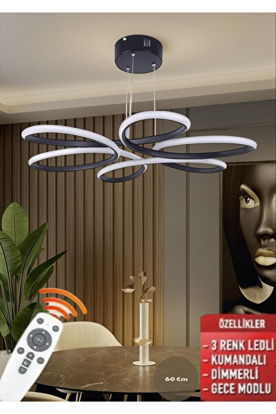 KRAYDINLATMA Papatya Siyah 3 Renk Ultra Ledli Sarkıtma Modern Avize