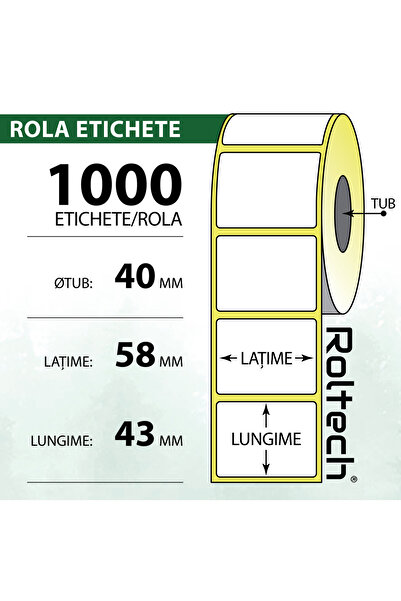 ROLTECH Thermal label roll ROLTECH | 58x43mm | 1000 sheets/roll | 40mm tube | Thermal label roll