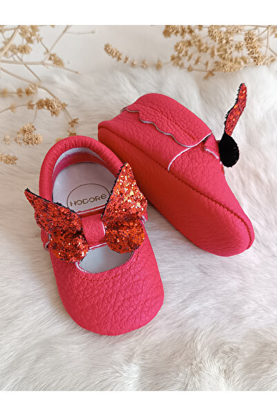 Hodore Alice Butterfly Stone Red Genuine Leather Baby Loafer