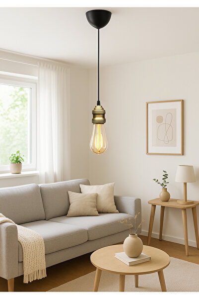 HOMİNG Tekli Örgü Kablo Metal Duy Retro Eskitme Sarkıt Ayd-3707