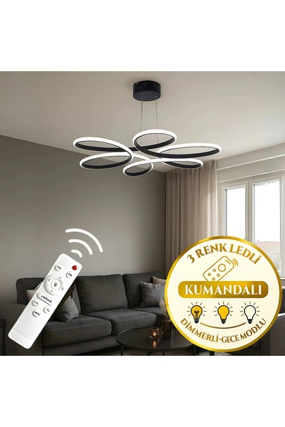 KRAYDINLATMA Papatya Siyah 3 Renk Ultra Ledli Sarkıtma Modern Avize