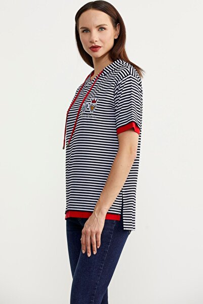 Sementa Μπλουζάκι με κουκούλα σε συνδυασμό χρωμάτων - Navy Blue