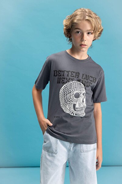 DeFacto Boy's Crew Neck Color Shape Changing Printed Short Sleeve T-Shirt C6255A824Hs