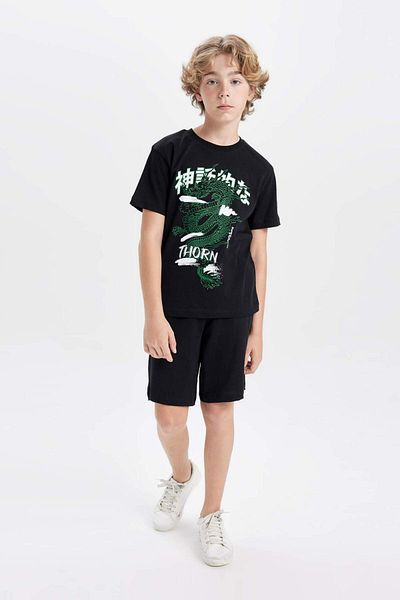 DeFacto Boys' 2-Piece Set Printed Short Sleeve T-Shirt Shorts C9854A824Hs