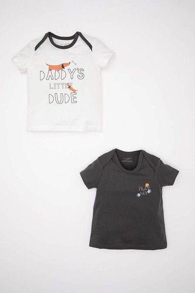 DeFacto Baby Boy Newborn Envelope Collar Dog Printed Combed Cotton 2-Piece Short Sleeve T-Shirt C9629A524Sm