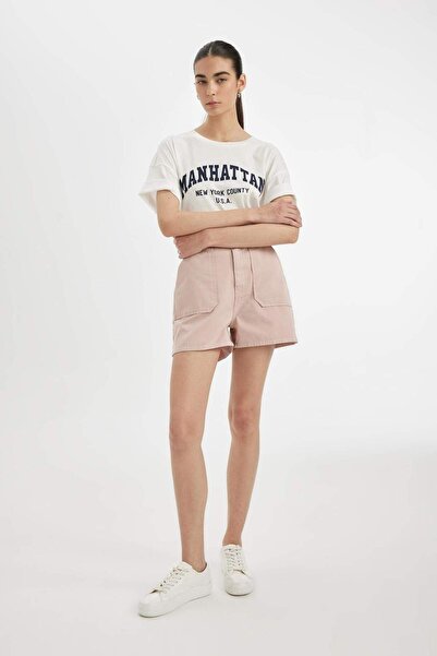 DeFacto Mom Fit Yüksek Bel Kısa Paça Gabardin Şort D0042AX24HS