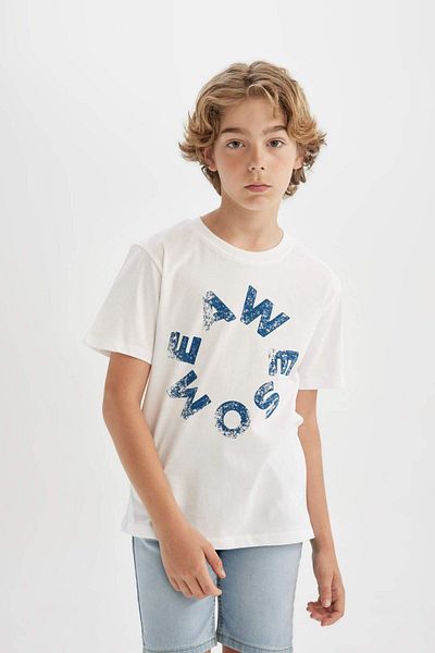 DeFacto Boy's Crew Neck Printed Short Sleeve T-Shirt D0436A824Sm