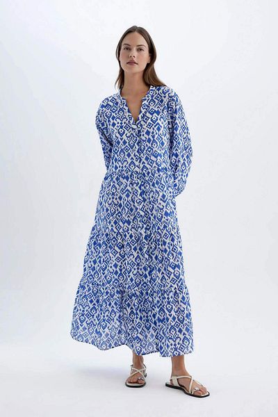 DeFacto Patterned Long Sleeve Maxi Beach Dress-Fall in Love B5790Ax24Sm