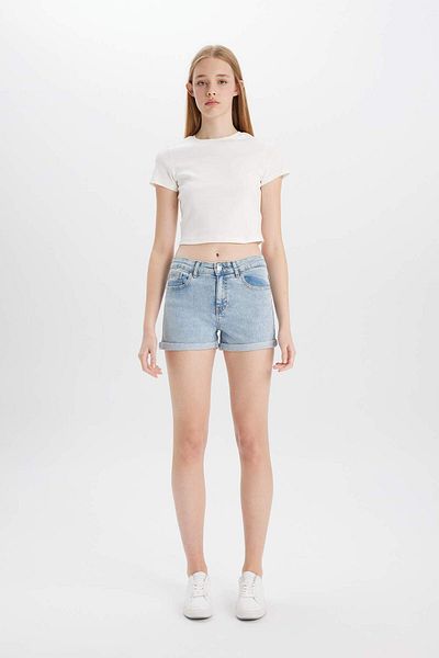 DeFacto High Waist Folded Jean Leg Shorts - B9207AX24SM