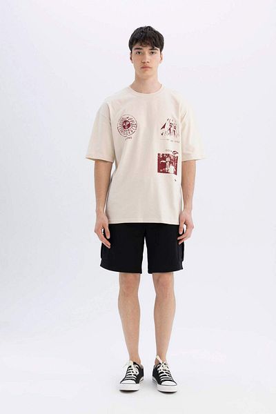 DeFacto Regular Fit Cargo Pocket Basic Plain Bermuda Shorts D0476Ax24Sm