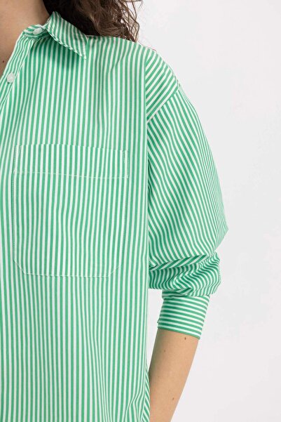 DeFacto Oversize Geniş Kalıp Çizgili Poplin Uzun Kollu Gömlek C8751AX24SM