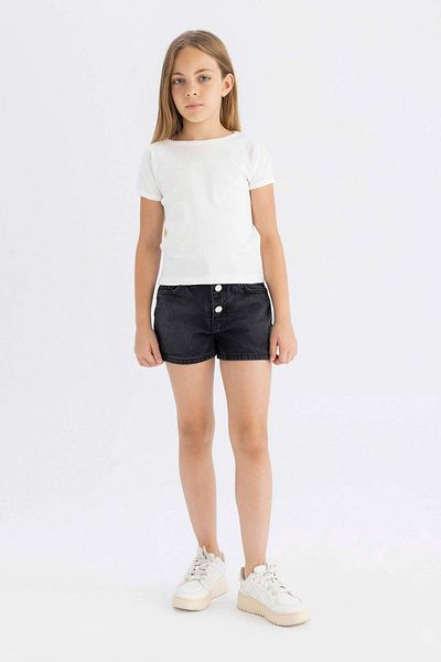 DeFacto Girls Slim Fit Slim Fit Crew Neck Basic Solid Ribbed Camisole Short Sleeve T-Shirt B3053A824Sm