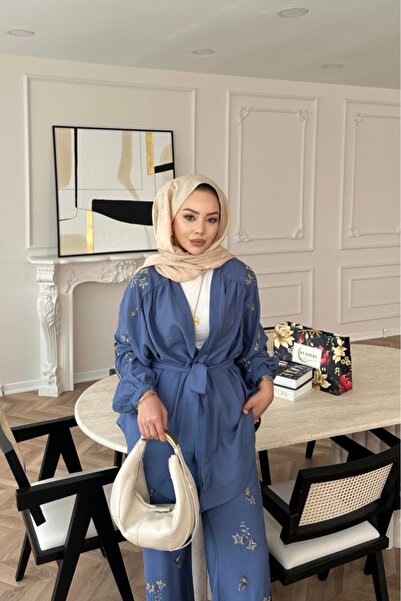 Safgiyim44 Embroidered Kimono Suit-Indigo