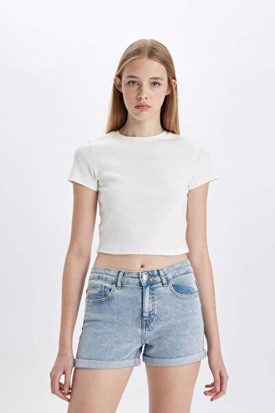 DeFacto Yüksek Bel Katlamalı Paça Jean Şort B9207AX24SM