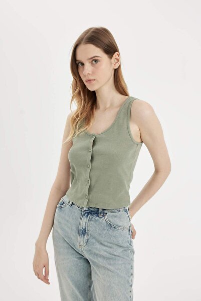 DeFacto Εφαρμοσμένο εσώρουχο με κουμπιά καμιζόλ με λαιμόκοψη U D1173ax24sm