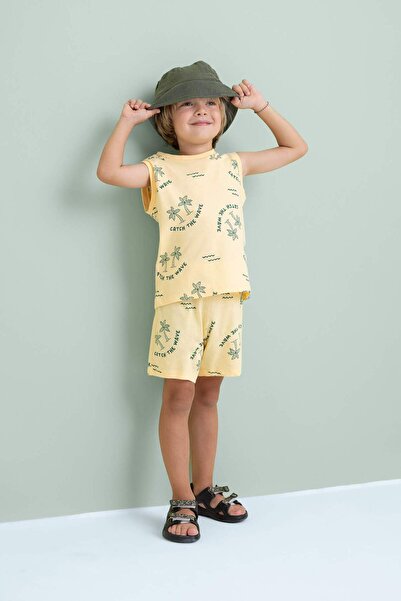 DeFacto Erkek Bebek 2li Takım Palmiye Desenli Kolsuz Tişört Şort C9198A524SM