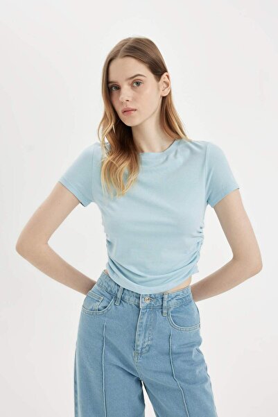 DeFacto Κοντομάνικο μπλουζάκι με λαιμόκοψη Modal D1186AX24SM