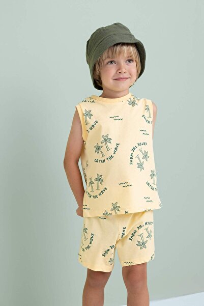 DeFacto Erkek Bebek 2li Takım Palmiye Desenli Kolsuz Tişört Şort C9198A524SM