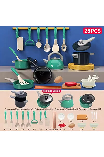 Choice مجموعة ألعاب مطبخ صغيرة للأطفال مكونة من 28 قطعة باللون الأخضر، لعبة طبخ الطعام، محاكاة أدوات الطهي