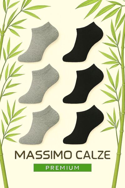 MASSİMO CALZE Мъжки безшевни бамбукови чорапи, черно-сиви (40-44) 6-пакет