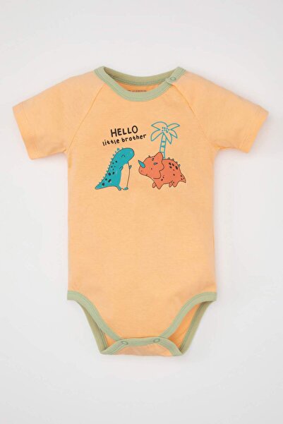 DeFacto Neugeborener Baby-Body aus gekämmter Baumwolle mit Rundhalsausschnitt und Dinosaurier-Aufdruck für Jungen C8326a524hs