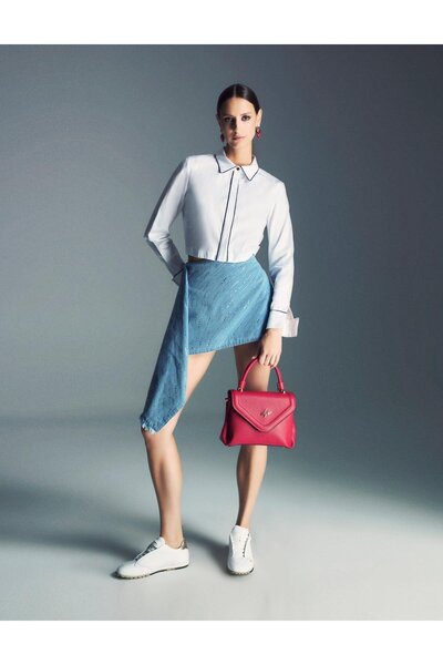 İLVİ Brazilya Hakiki Floter Deri Kadın Fuşya El Çantası