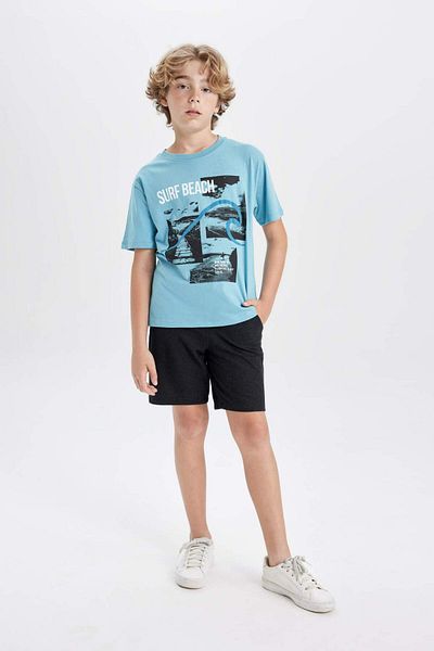 DeFacto Boys' 2-Piece Set Printed Short-Sleeved T-Shirt Top with Elastic Waist Shorts C9857A824Hs