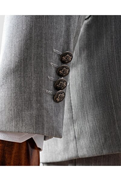 echol Ech. 2344-28 Gri Kumaş Beyaz Çizgili Kruvaze Takım Elbise