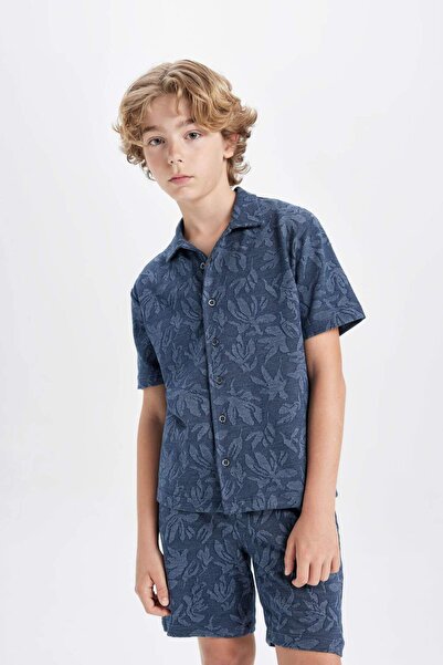 DeFacto Erkek Çocuk 2li Takım Desenli Kısa Kollu Gömlek Şort C2189A824HS